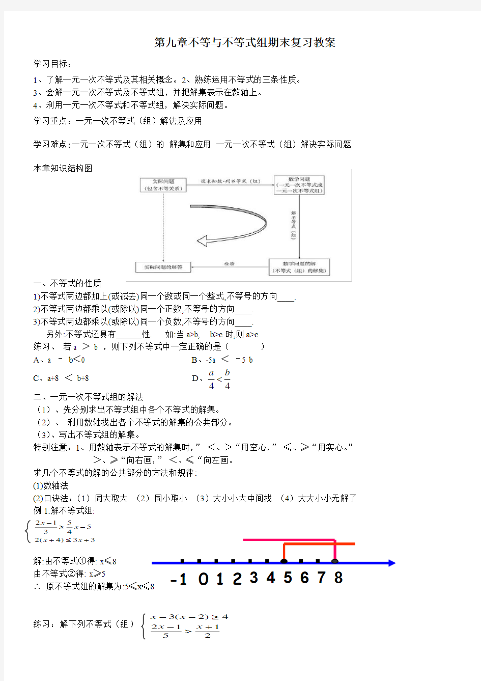 第九章《不等与不等式组》期末复习教案