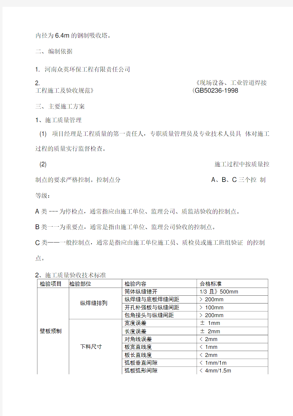 脱硫塔安装施工方案计划