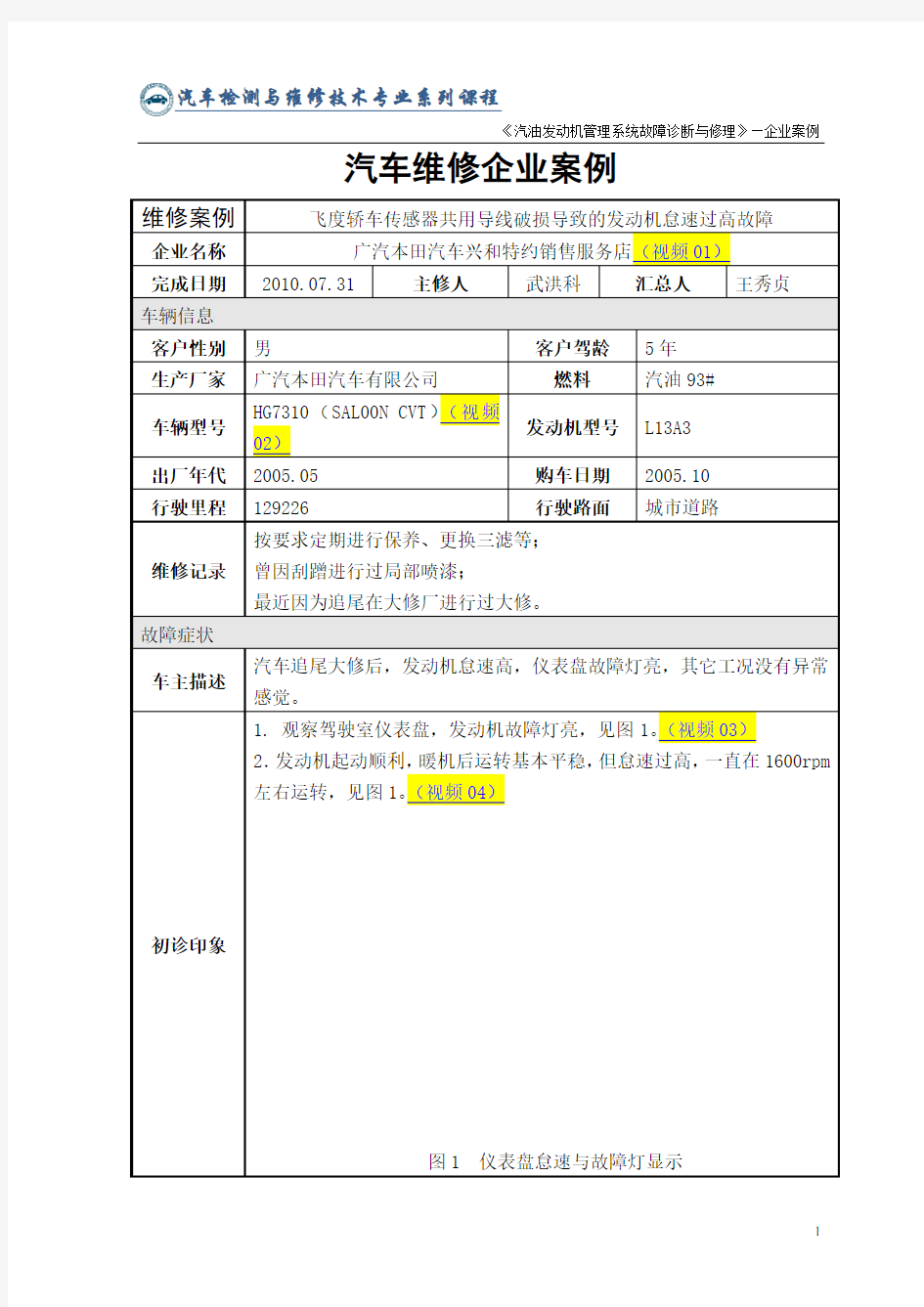 汽车检测与维修技术专业系列课程