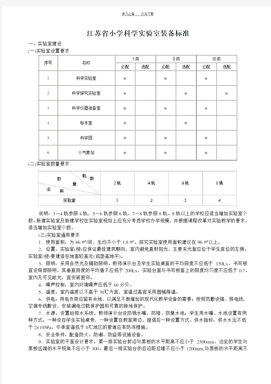 江苏省小学科学实验室建设标准