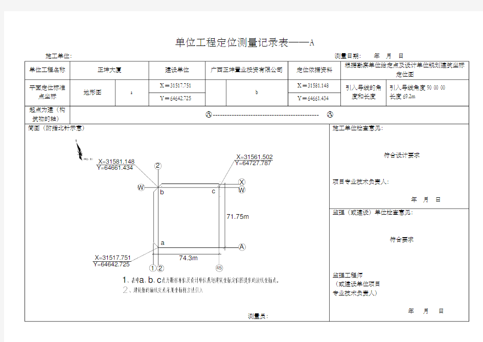 单位工程定位测量记录表A B表