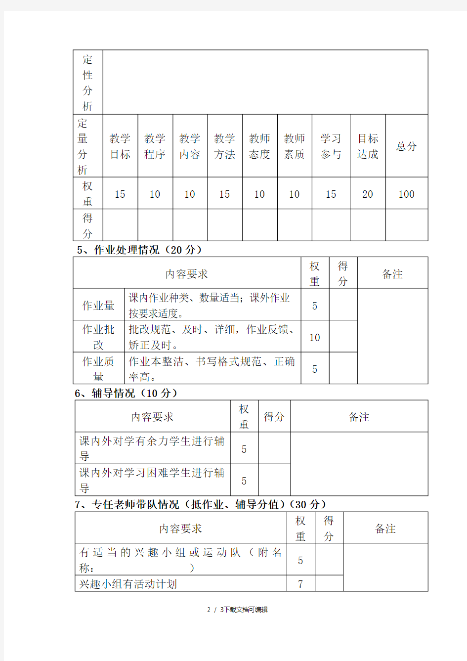 教师教学常规检查记录表