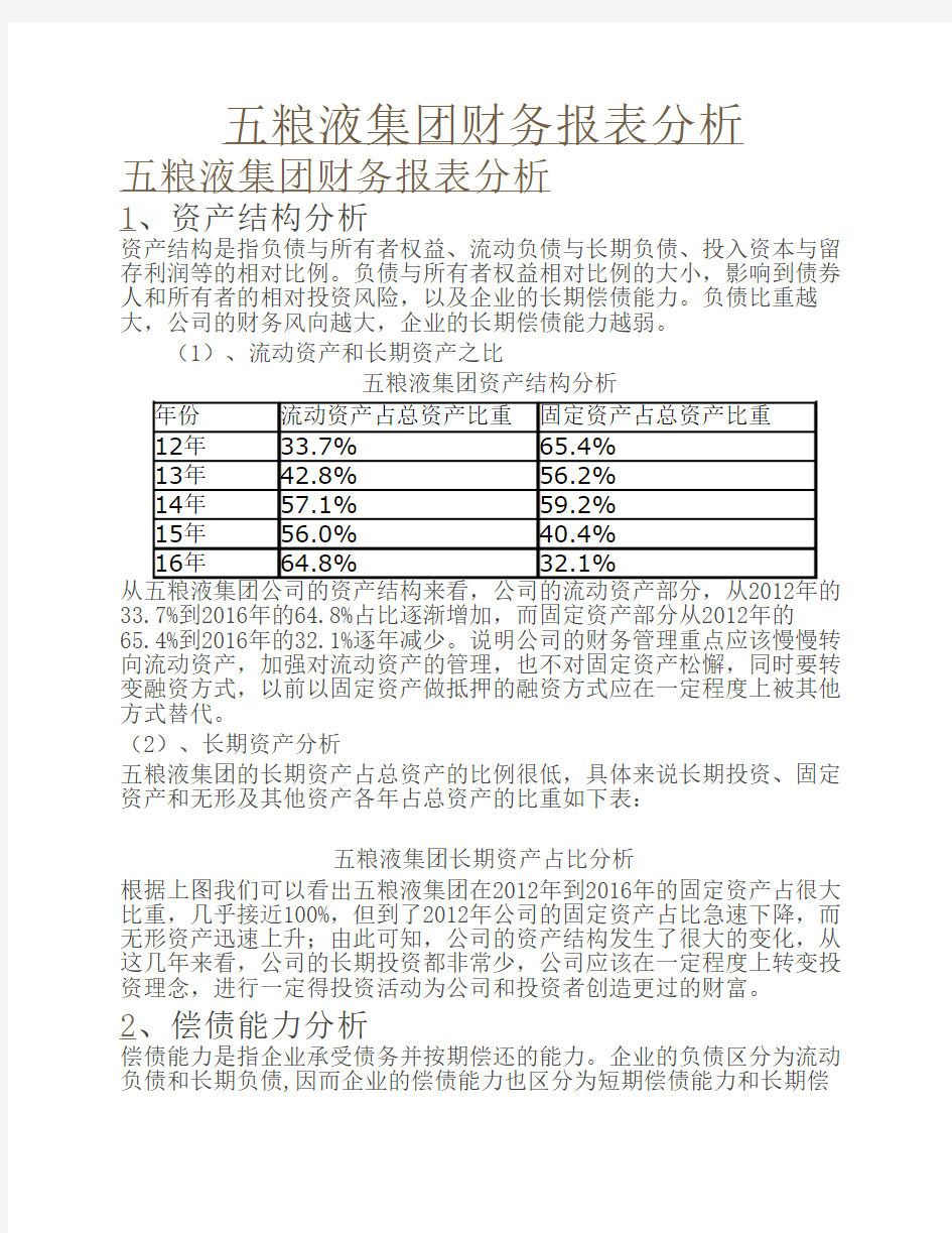 五粮液集团财务报表分析