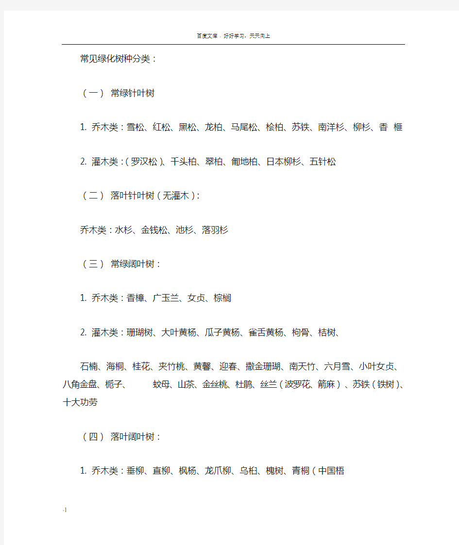 园林绿化树种分类表