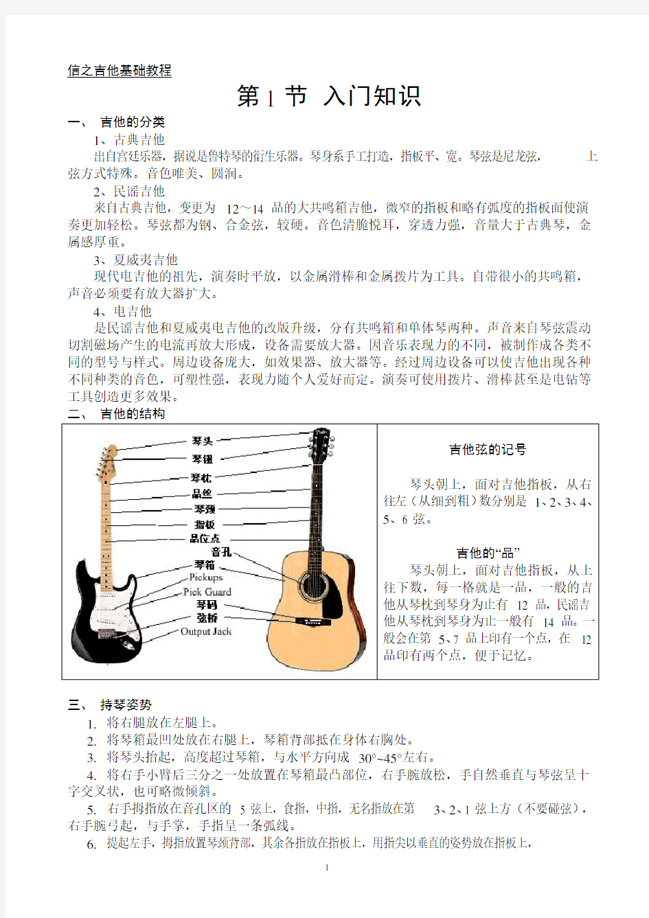 (完整版)吉他基础教程入门知识(可编辑修改word版)