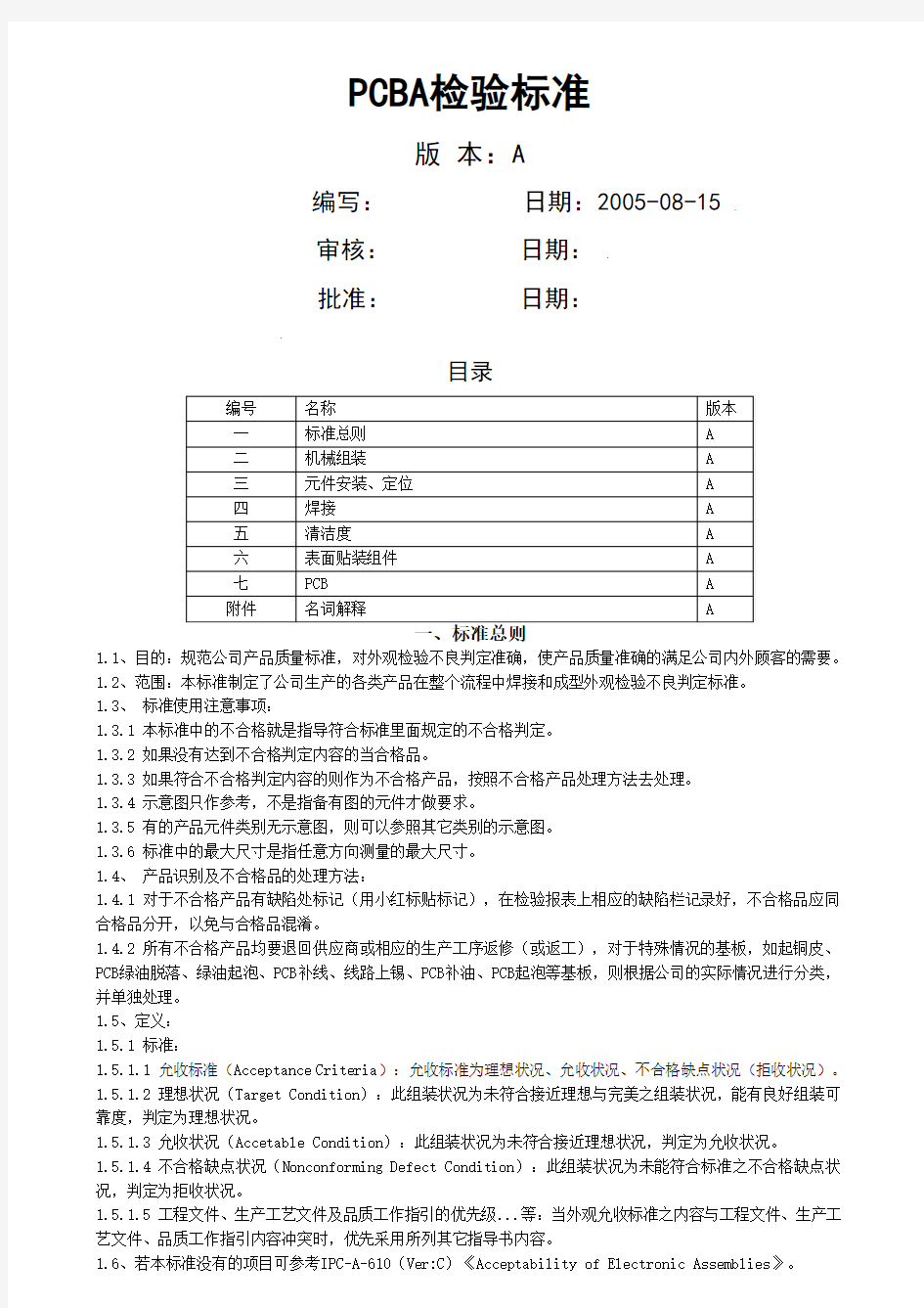 PCBA检验标准