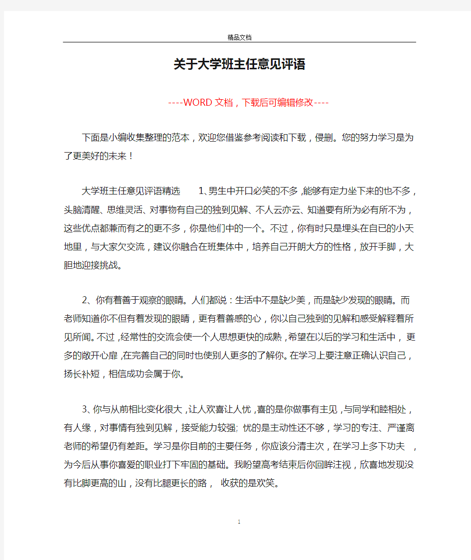 关于大学班主任意见评语