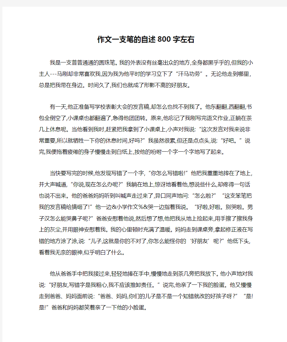 作文一支笔的自述800字左右