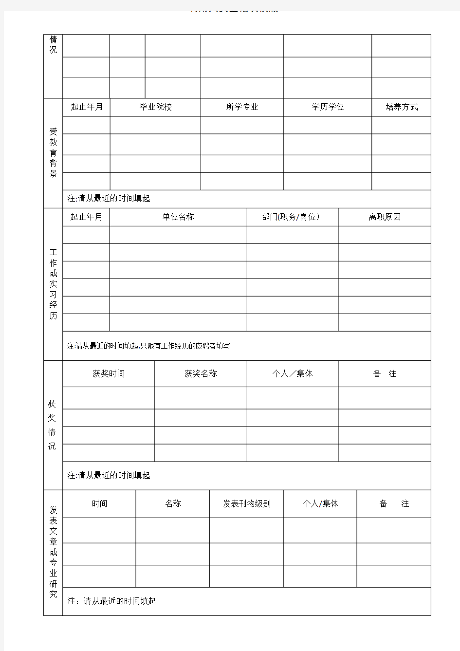 聘用人员登记表模版