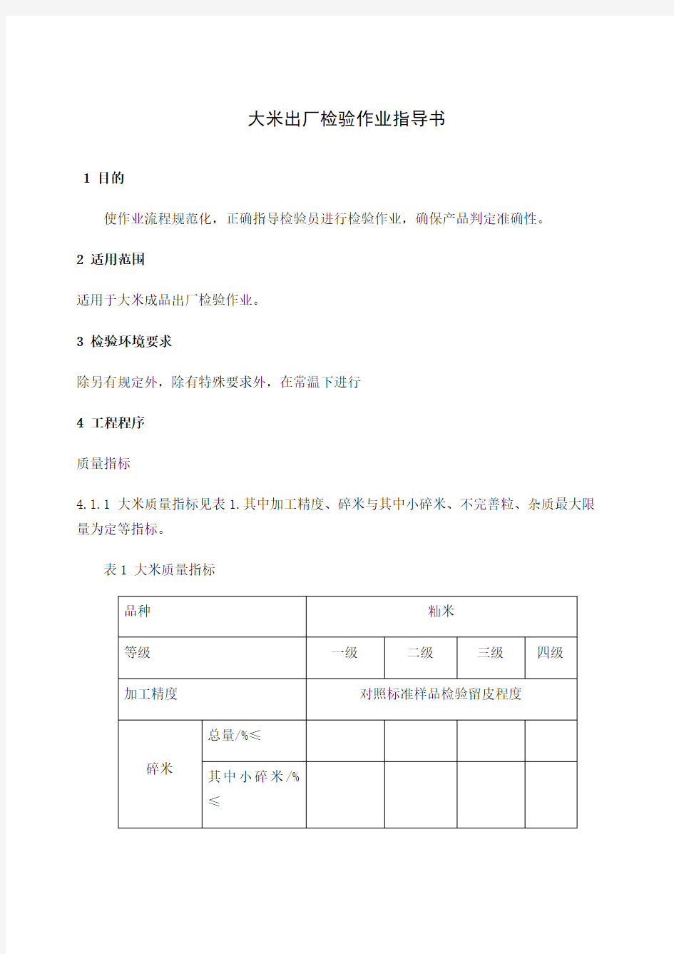 大米出厂检验作业指导书