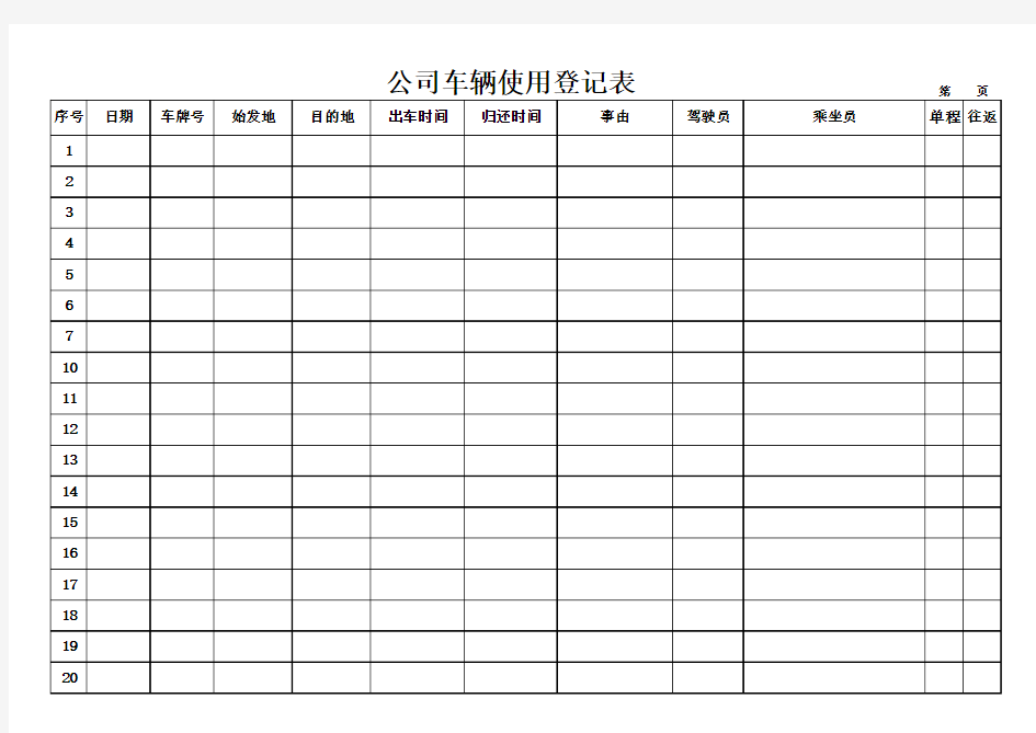 公司车辆出行记录表