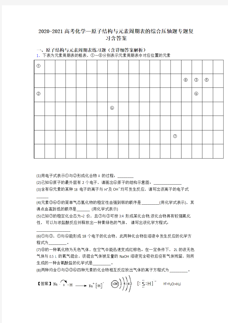 2020-2021高考化学—原子结构与元素周期表的综合压轴题专题复习含答案