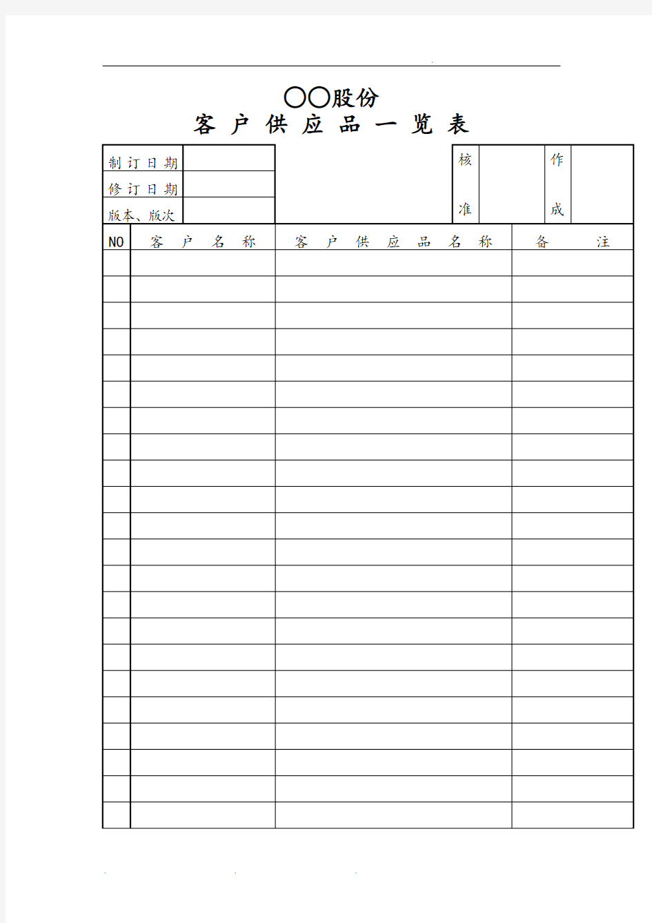 公司客户供应品明细表