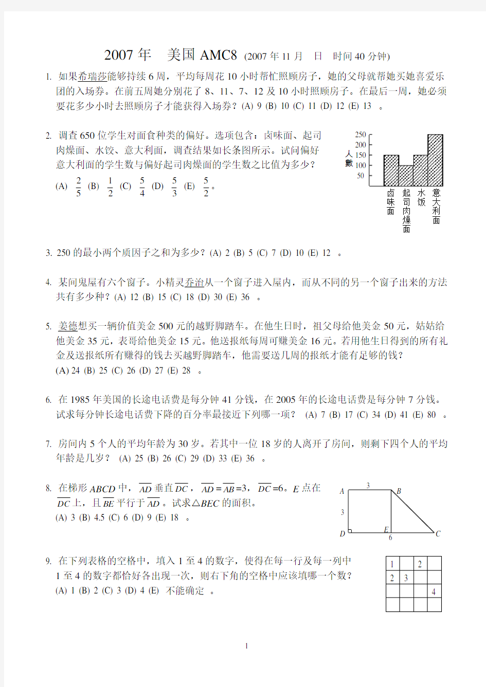 2007-2012 AMC8 中文试题和答案