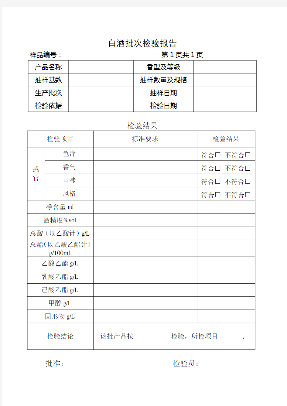 白酒批次检验报告