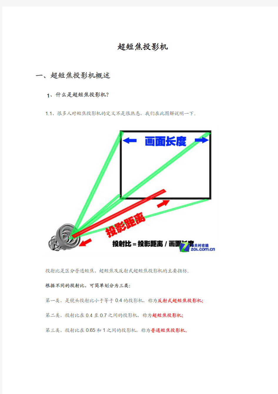 超短焦投影机报告