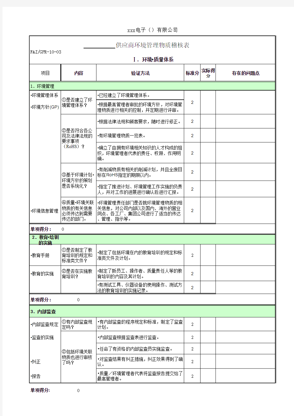 环境管理物质稽核表