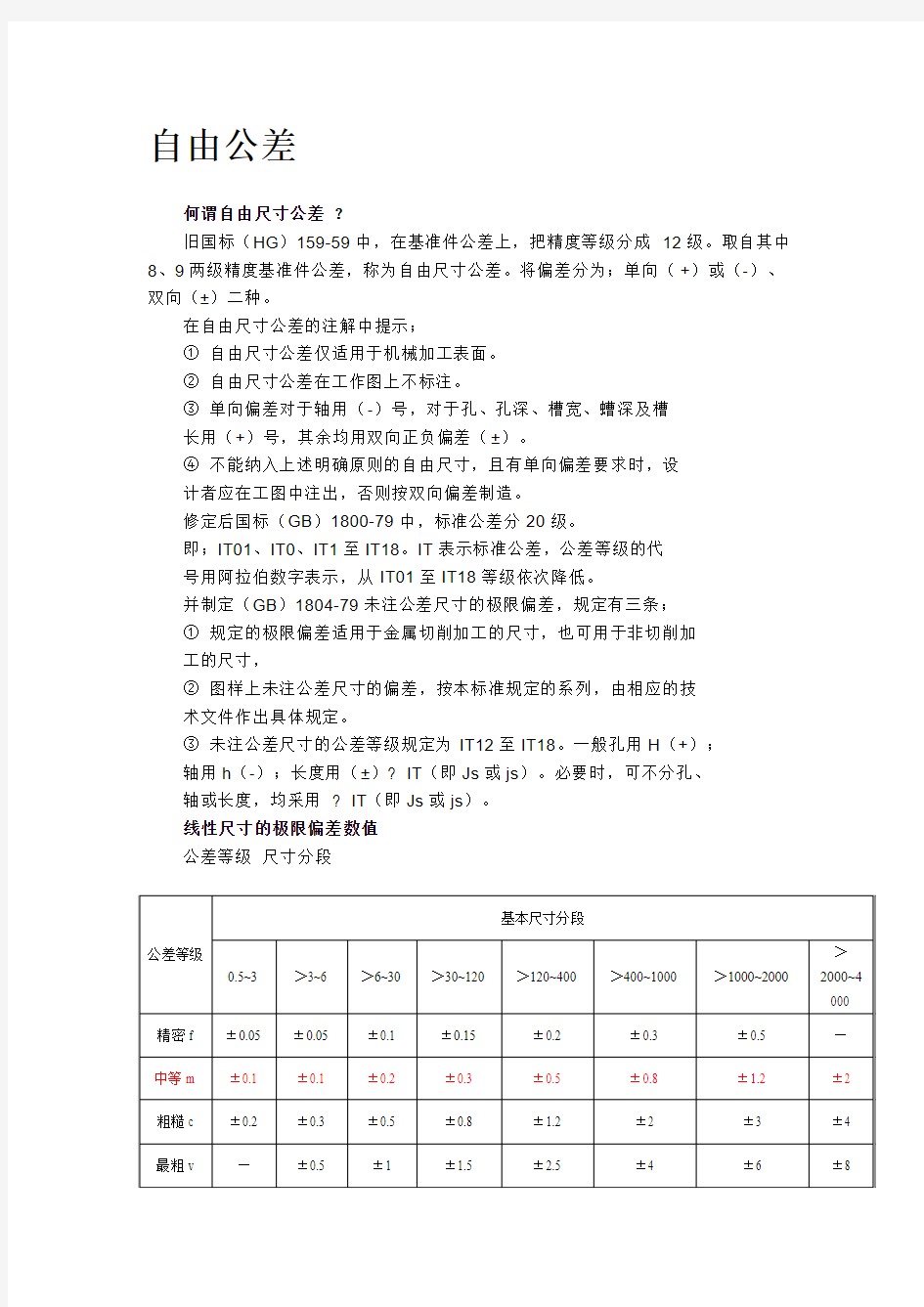 自由公差配合