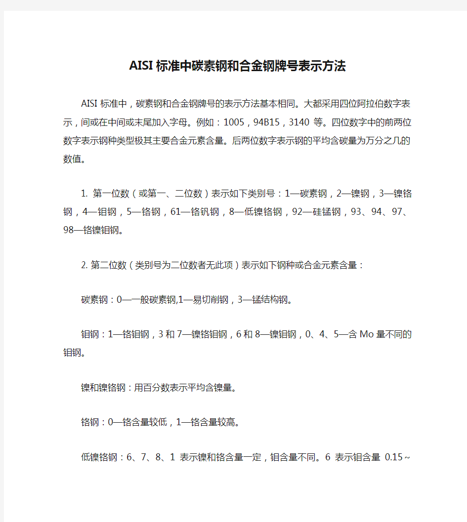 AISI标准中碳素钢和合金钢牌号表示方法