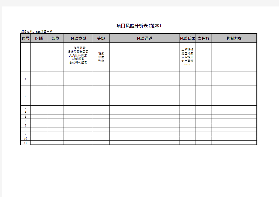 项目风险分析表(范本)