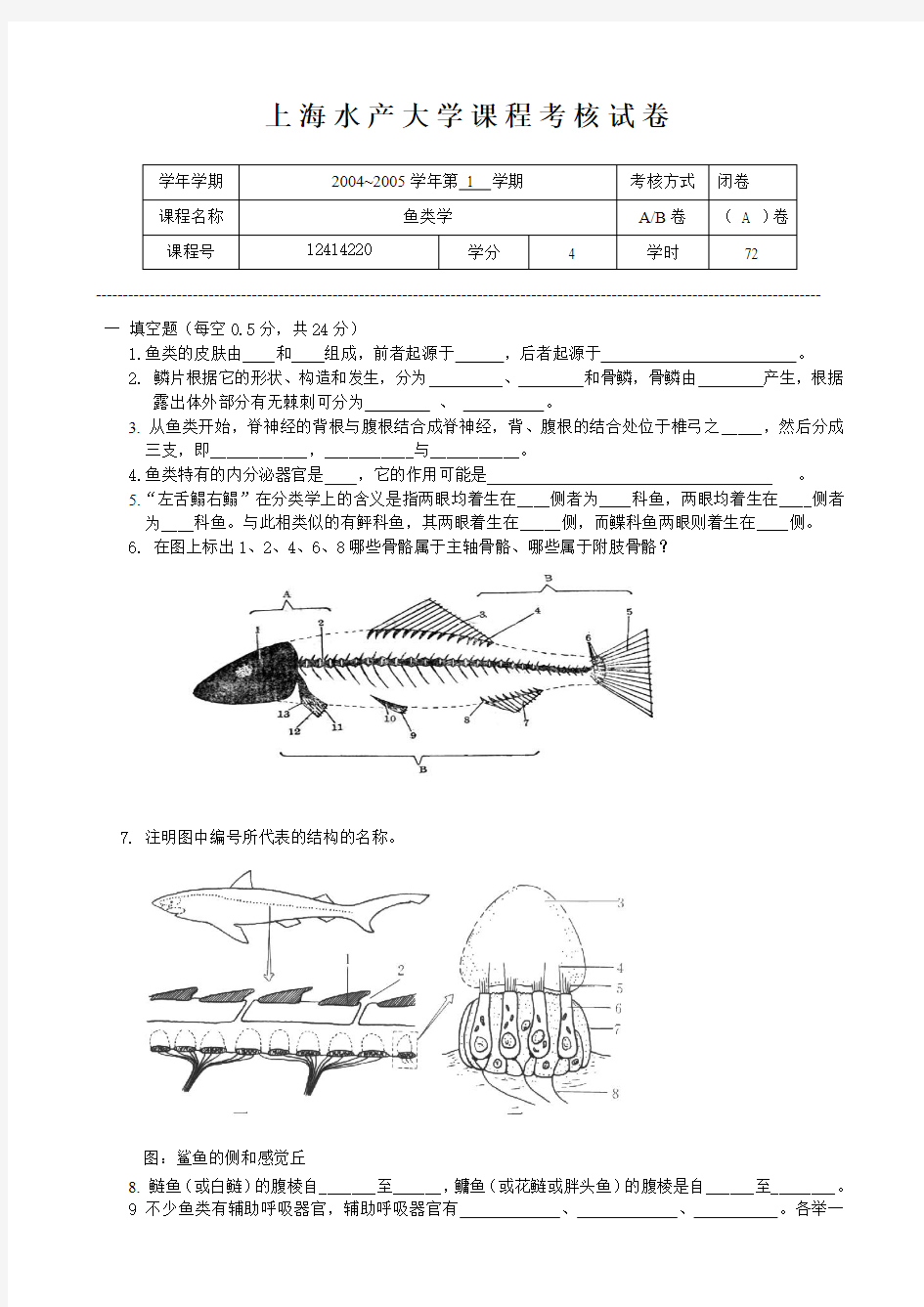 上海水产大学课程考核试卷