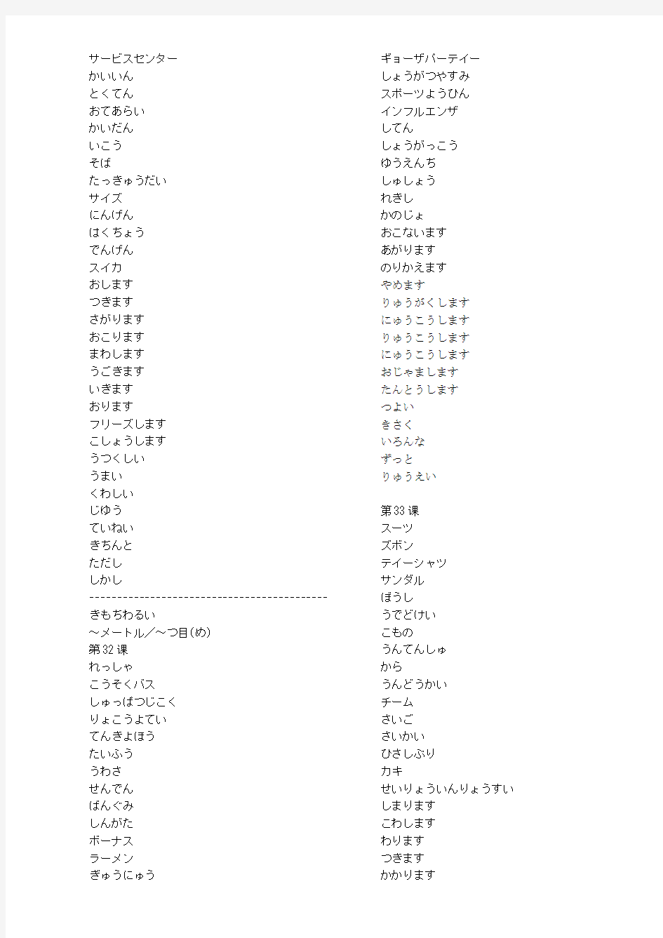 新版标准日本语初级下册单词 片假名