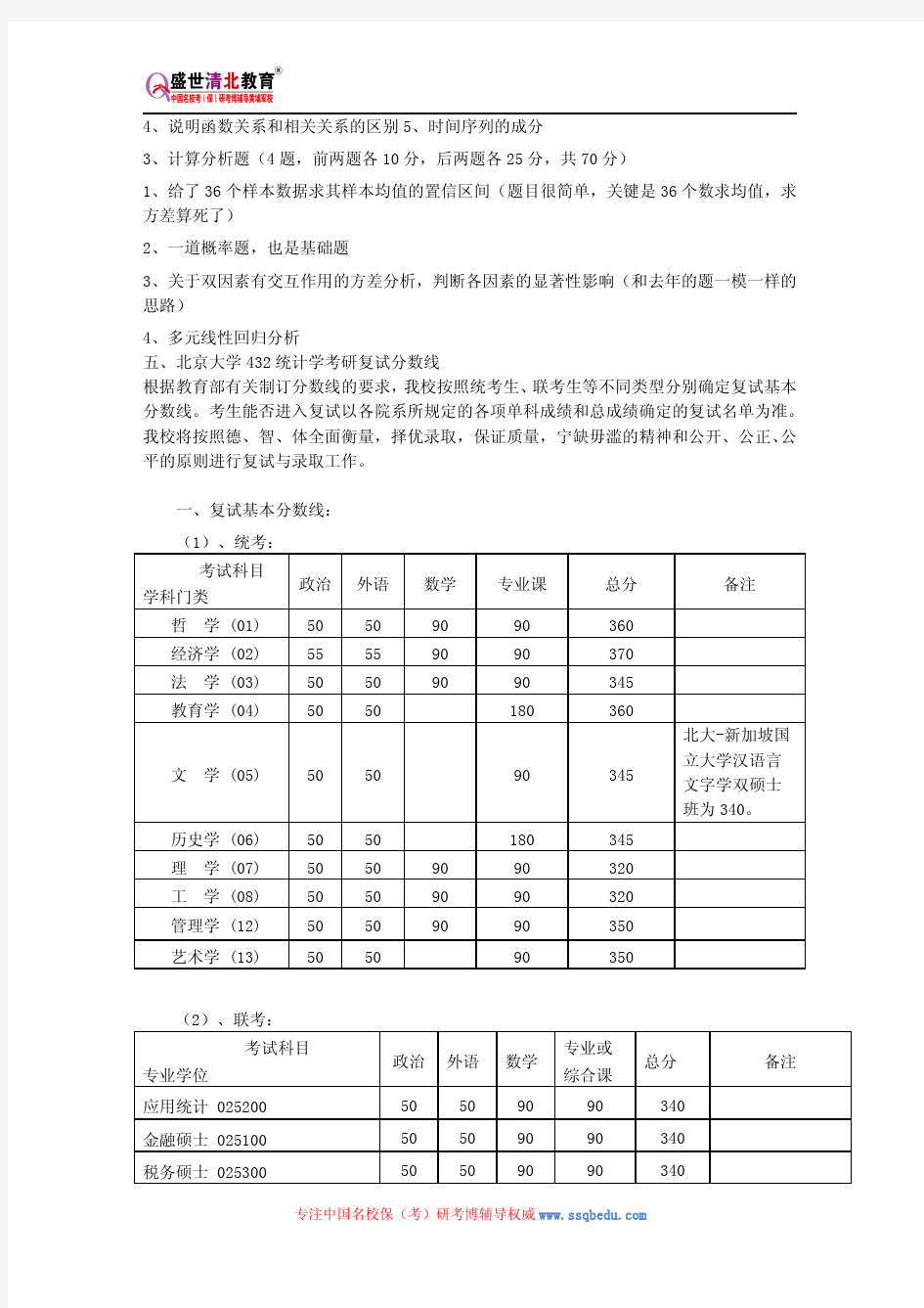 北京大学432统计学考研参考书、历年真题、复试分数线