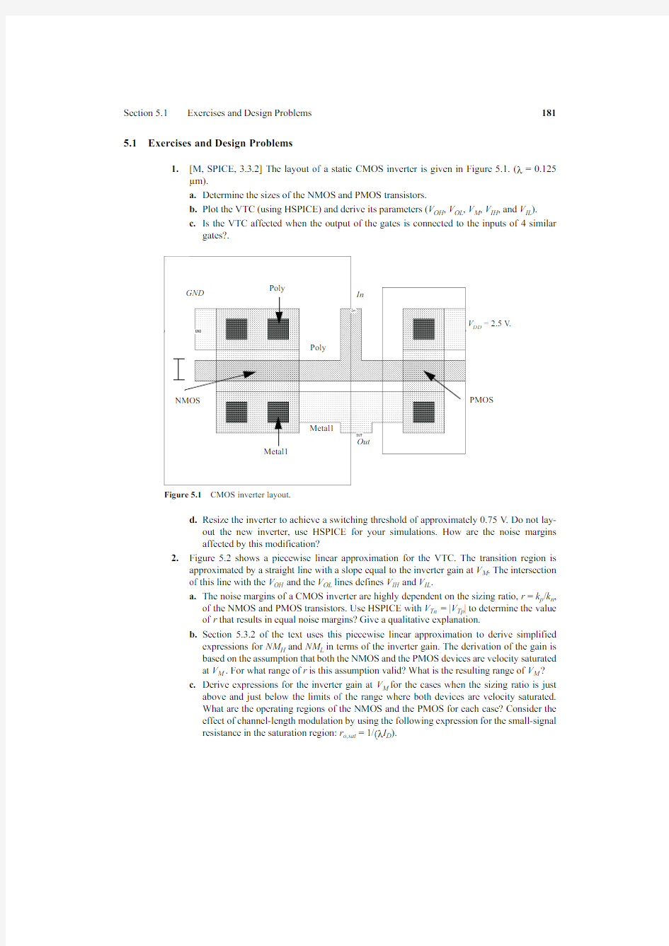 数字集成电路--电路、系统与设计(第二版)课后练习题 第五章 CMOS反相器