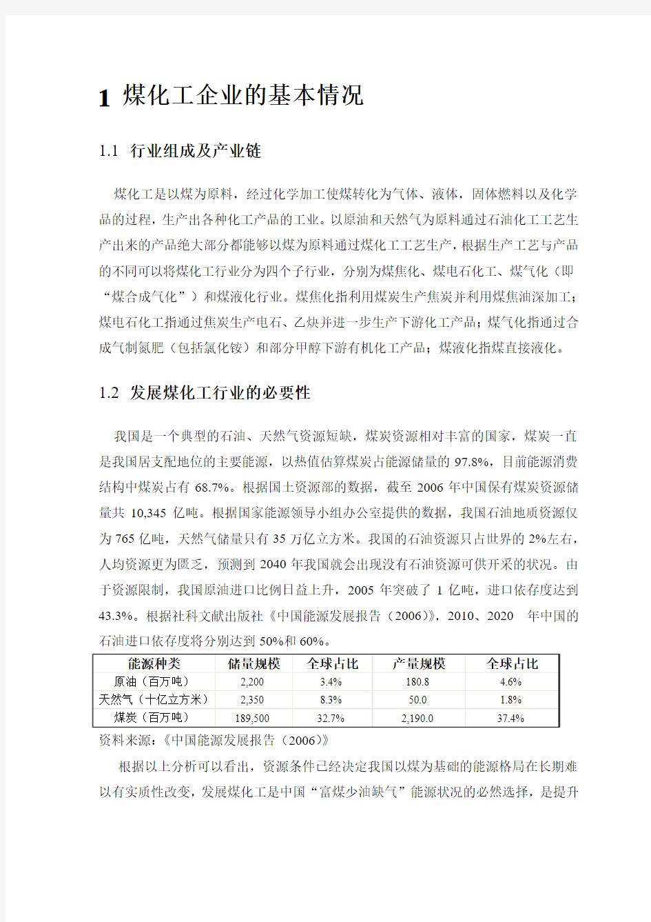 煤化工企业的基础资料