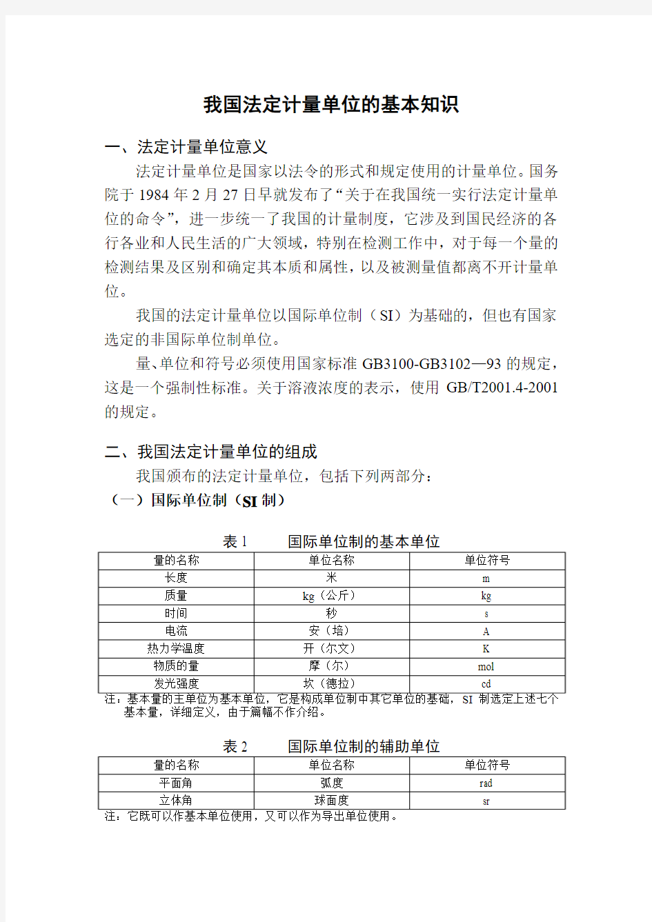 我国法定计量单位的基本知识