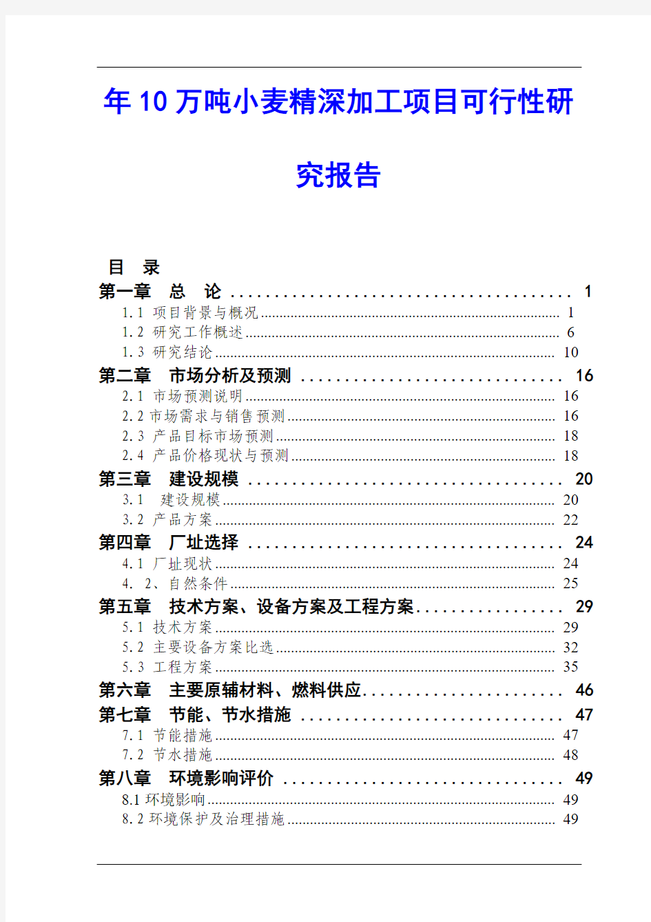 年10万吨小麦精深加工项目可行性研究报告