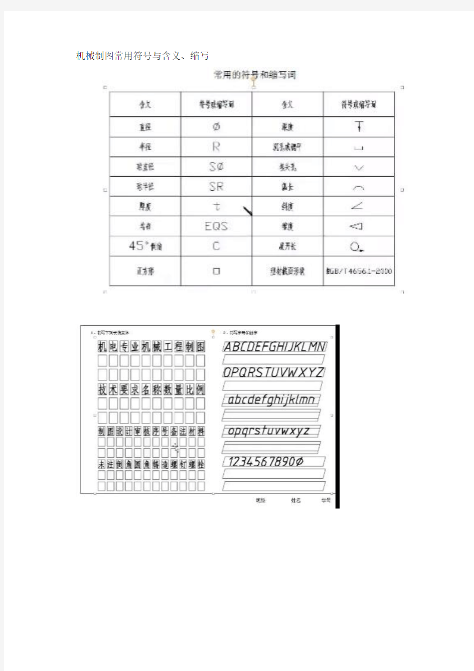 机械制图常用符号与含义、缩写