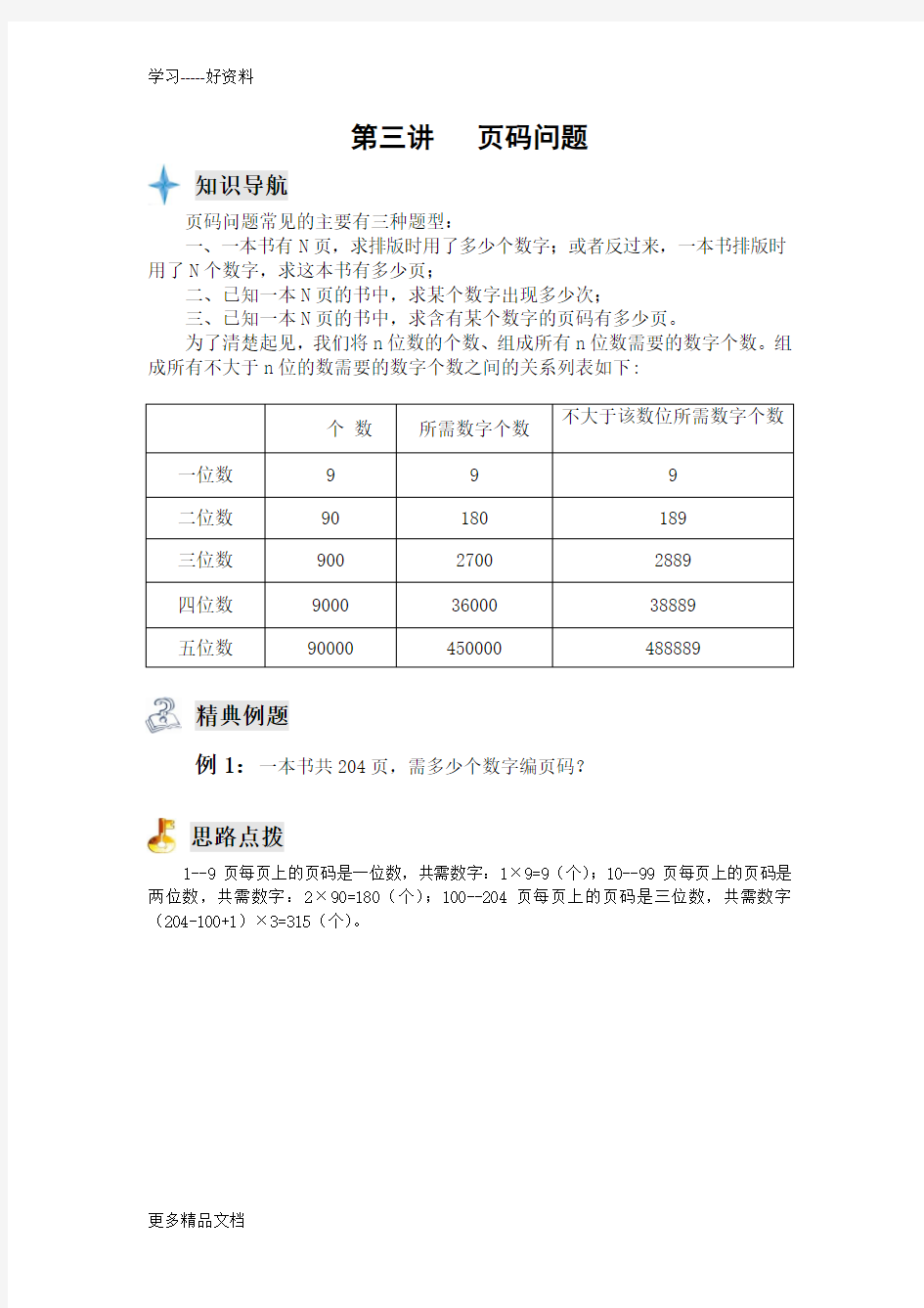 四年级奥数专题--页码问题汇编