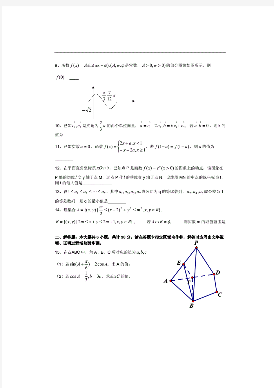 2011江苏省高考数学真题(含答案解析)