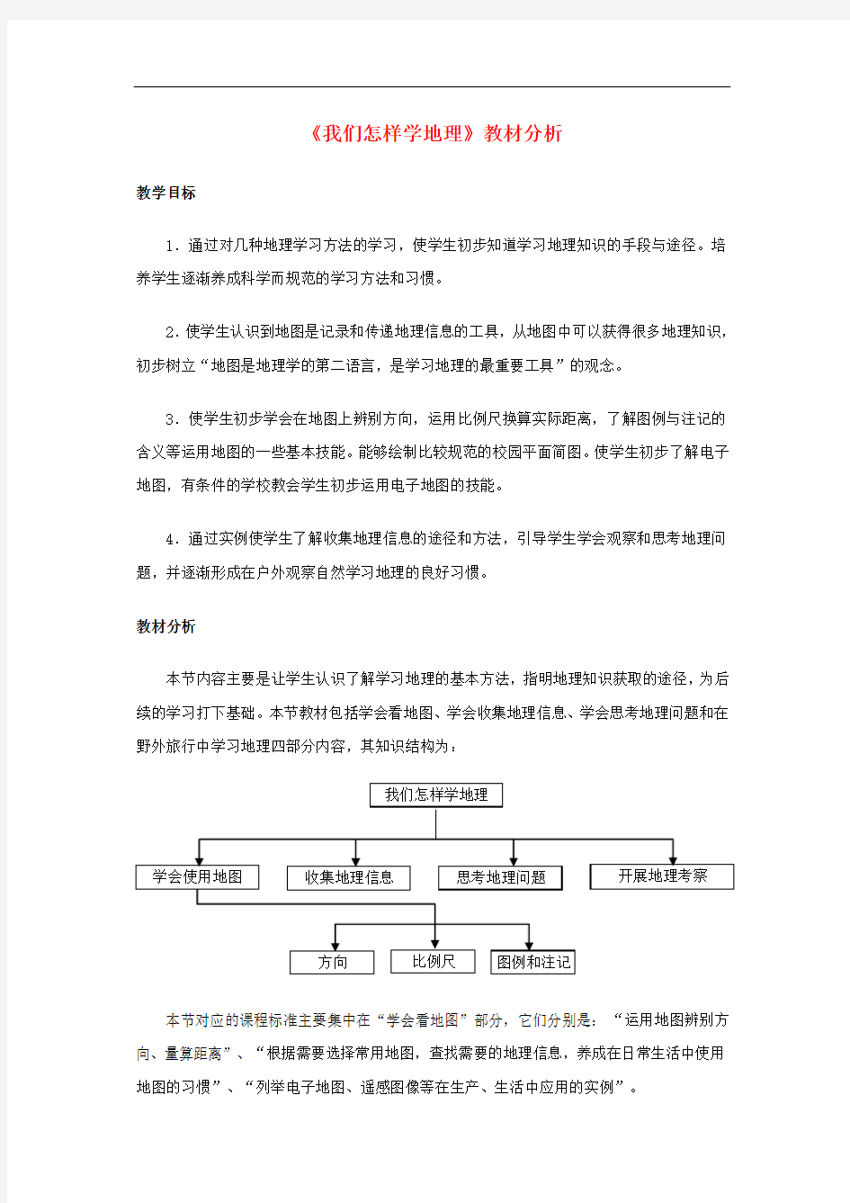 七年级地理上册 1.1《我们怎样学地理》教材分析 湘教版