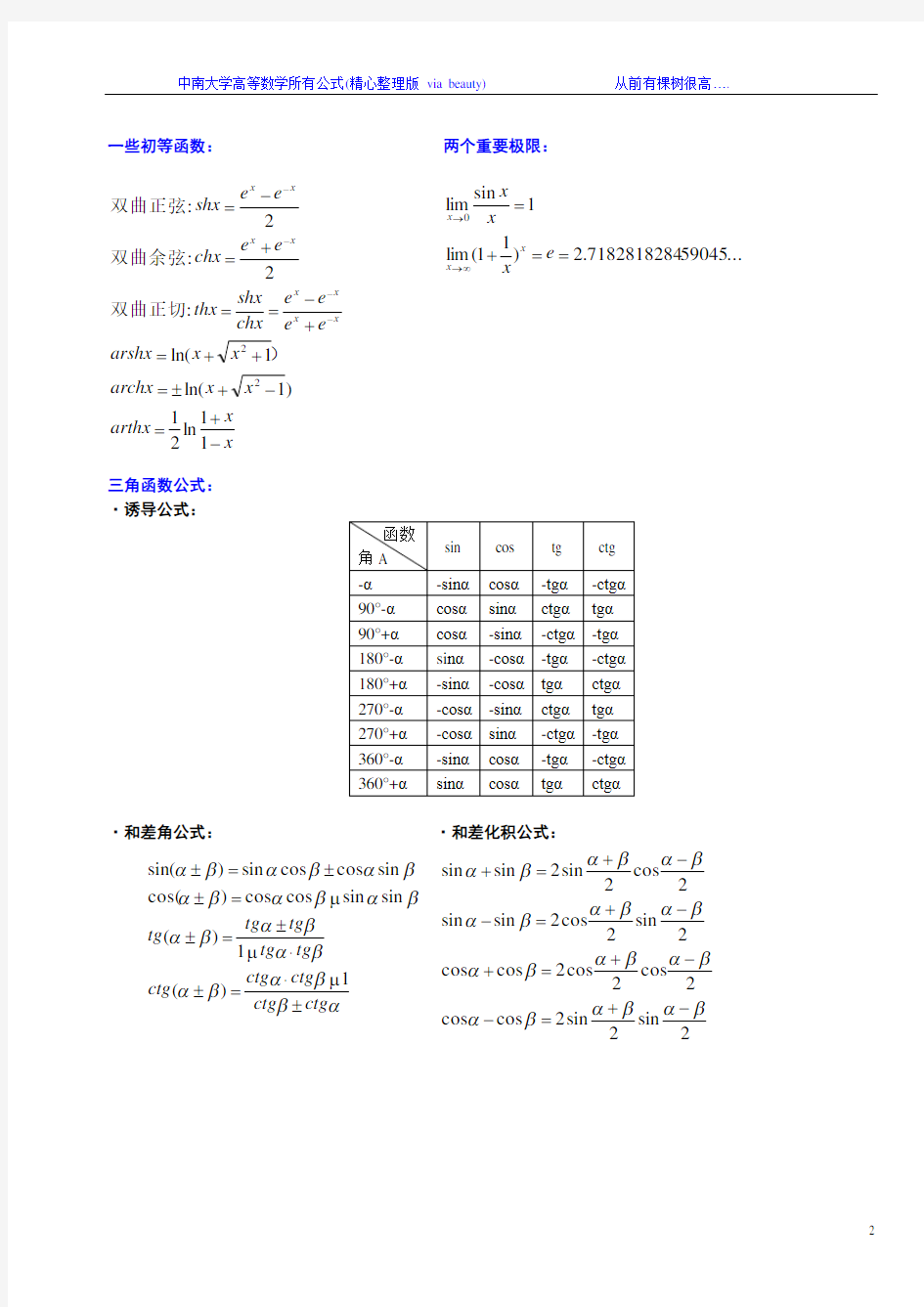 大学高等数学所有公式(打印版