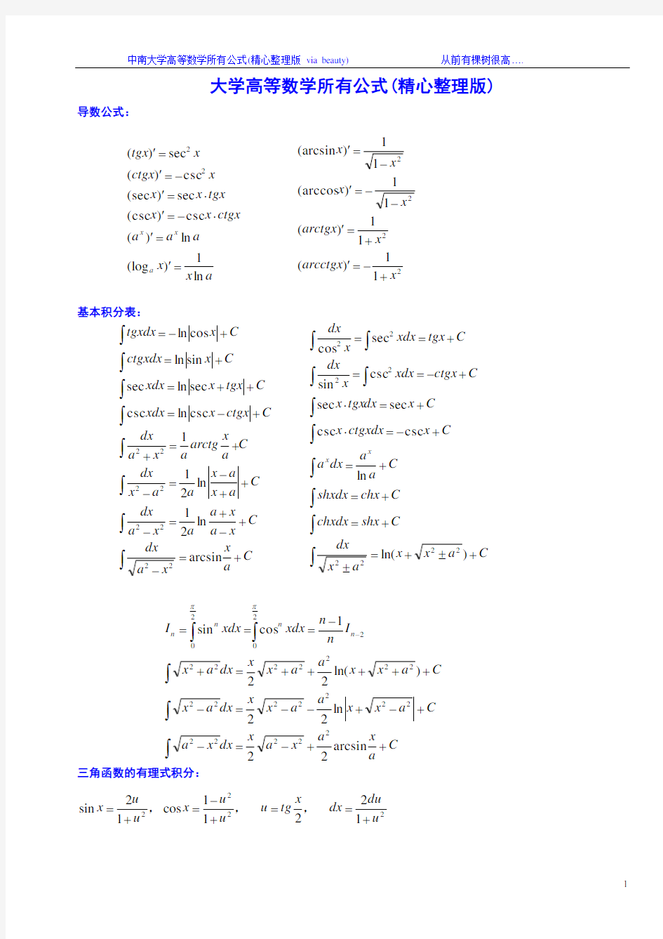 大学高等数学所有公式(打印版