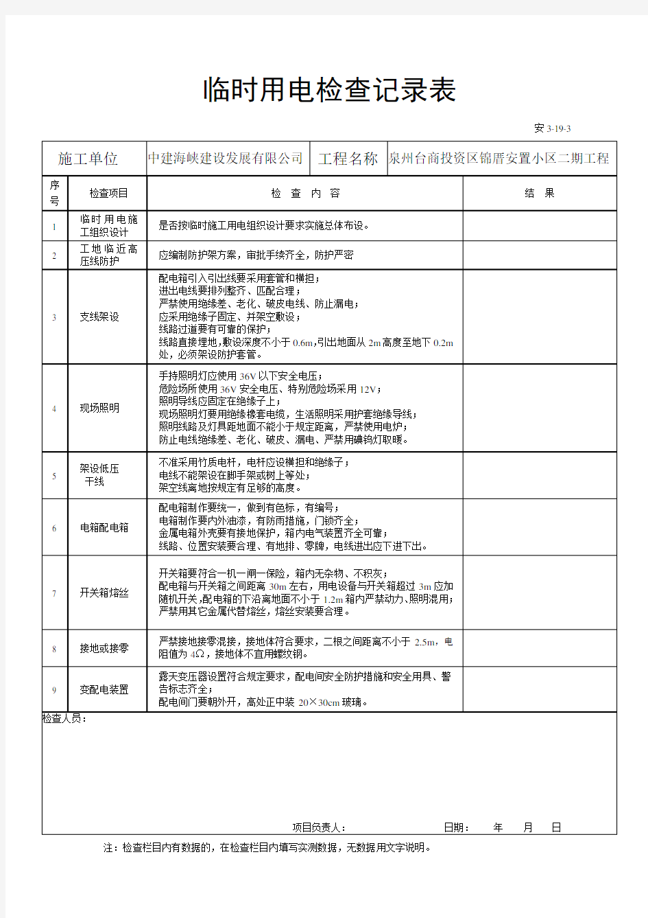 (完整版)临时用电检查记录表