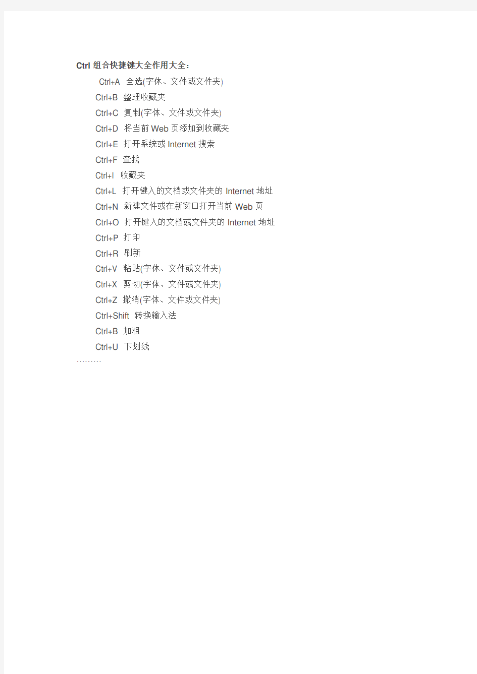 Ctrl组合快捷键大全作用大全：