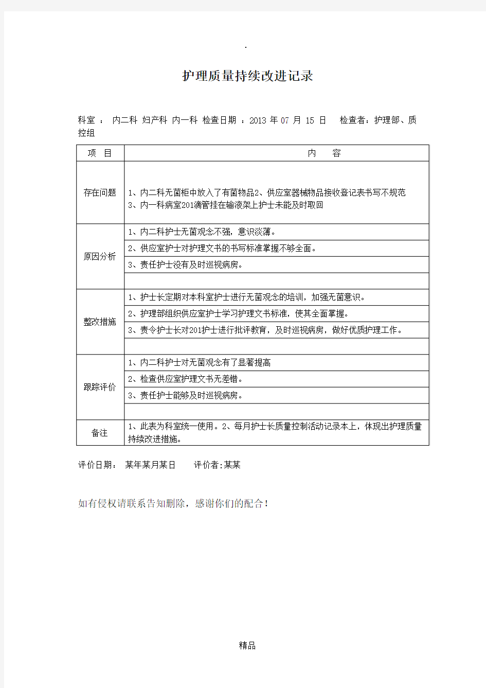 护理质量持续改进记录46082