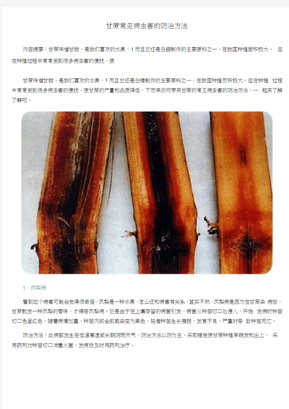 甘蔗常见病虫害的防治方法