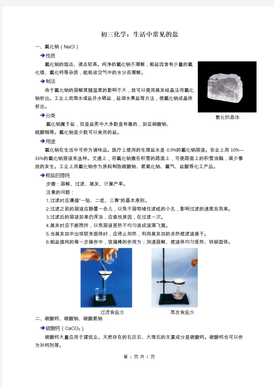 初三化学：生活中常见的盐