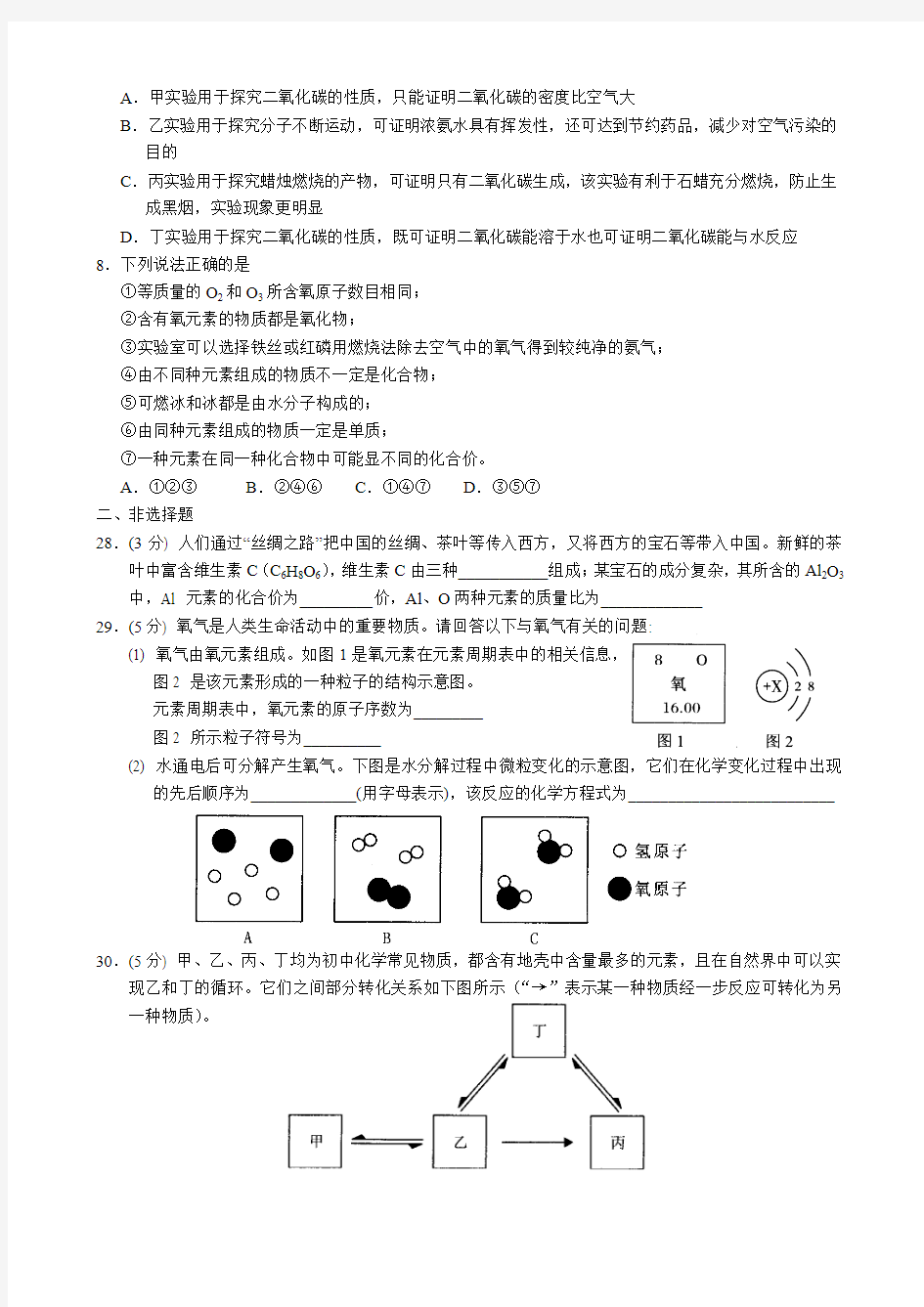 2018年武汉市元月调考化学试卷