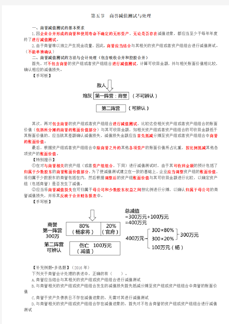 【会计知识点】商誉减值测试与处理