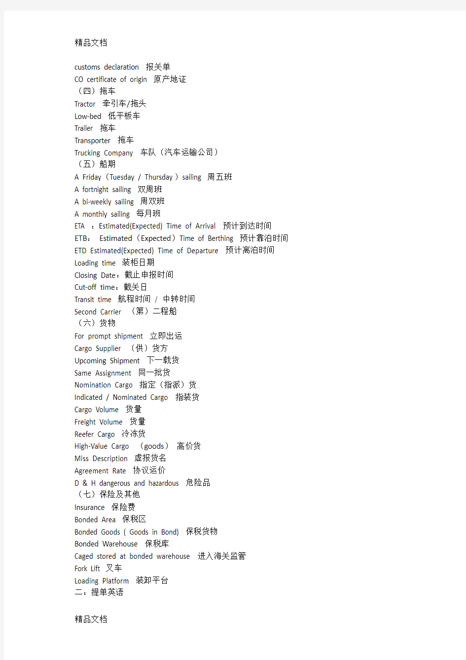 最新货代常用英语口语