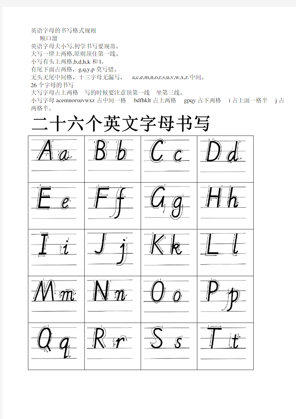 英文字母书写格式