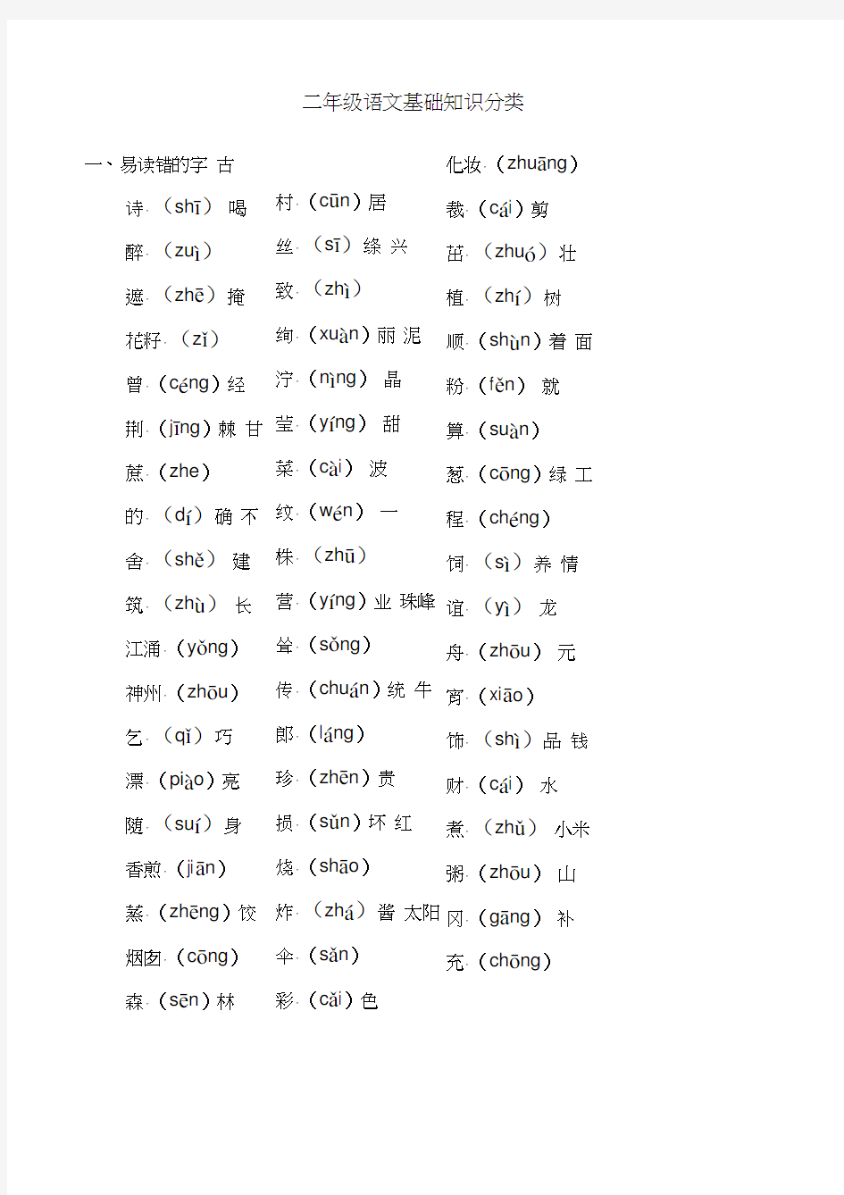 最新人教版二年级语文下册基础知识分类