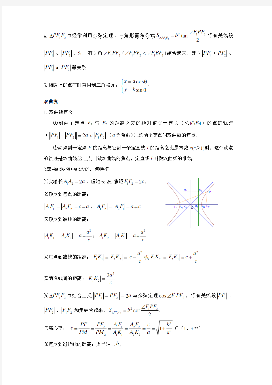 高中文科数学 圆锥曲线复习