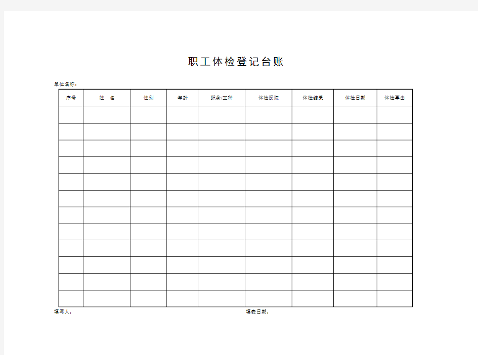 职工体检登记台账