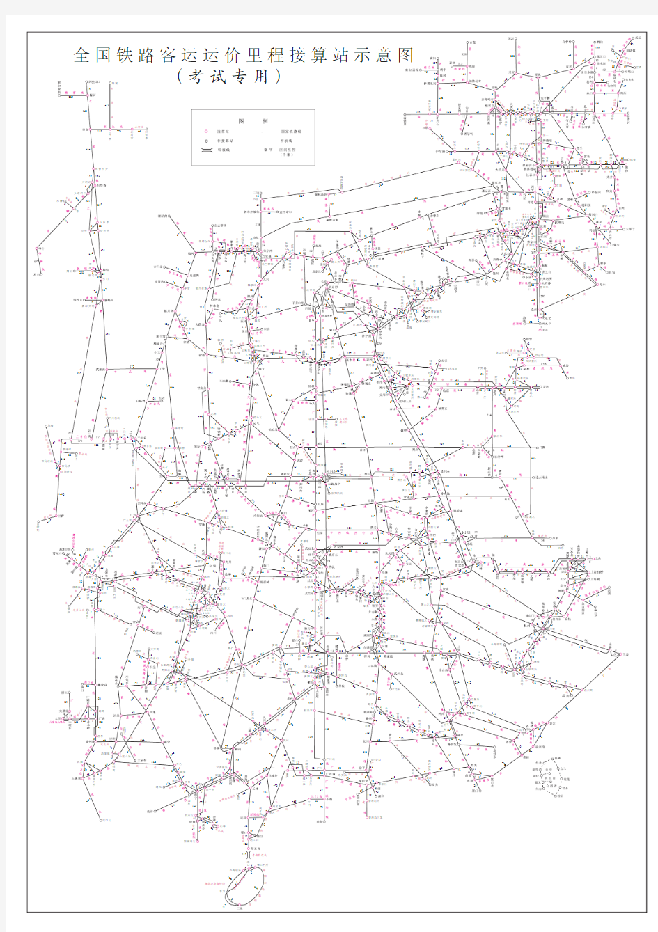 全国铁路客运运价里程接算站示意图